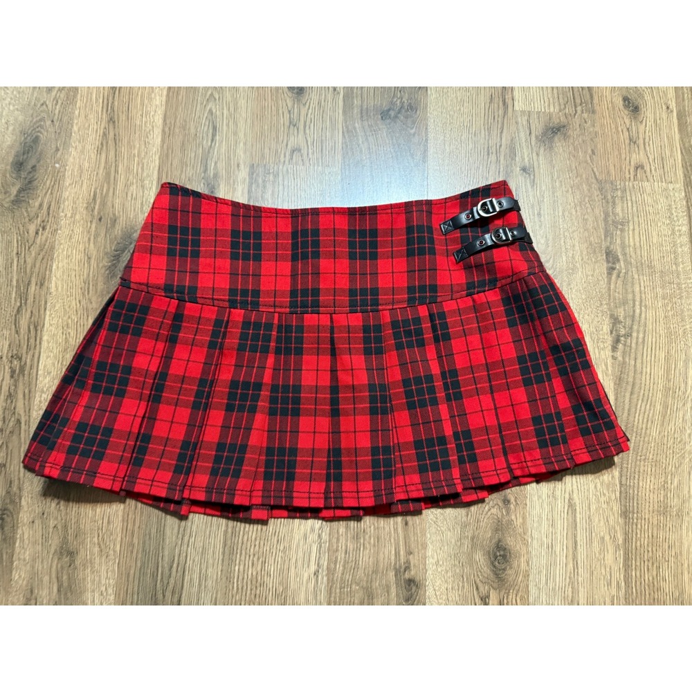 Abbey Dawn by Avril Lavigne Skirt Womens Size 9 Red Plaid Pleated Buckle Y2K